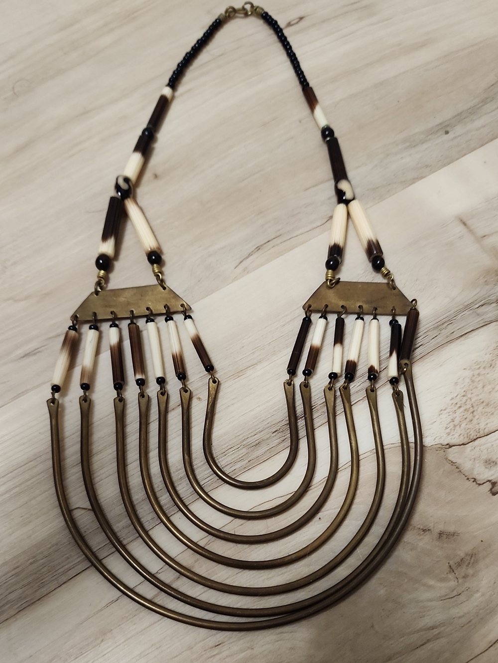 Vintage Tribal Brass and Porcupine Quill Necklace